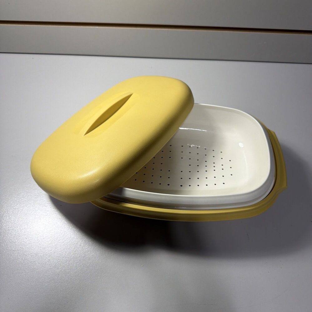 Vintage Tupperware Harvest Gold Microwave 3 Piece Rice Veggie Steamer